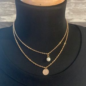 Gold tone multi strand Lariat necklace pearl coin accent adjustable…